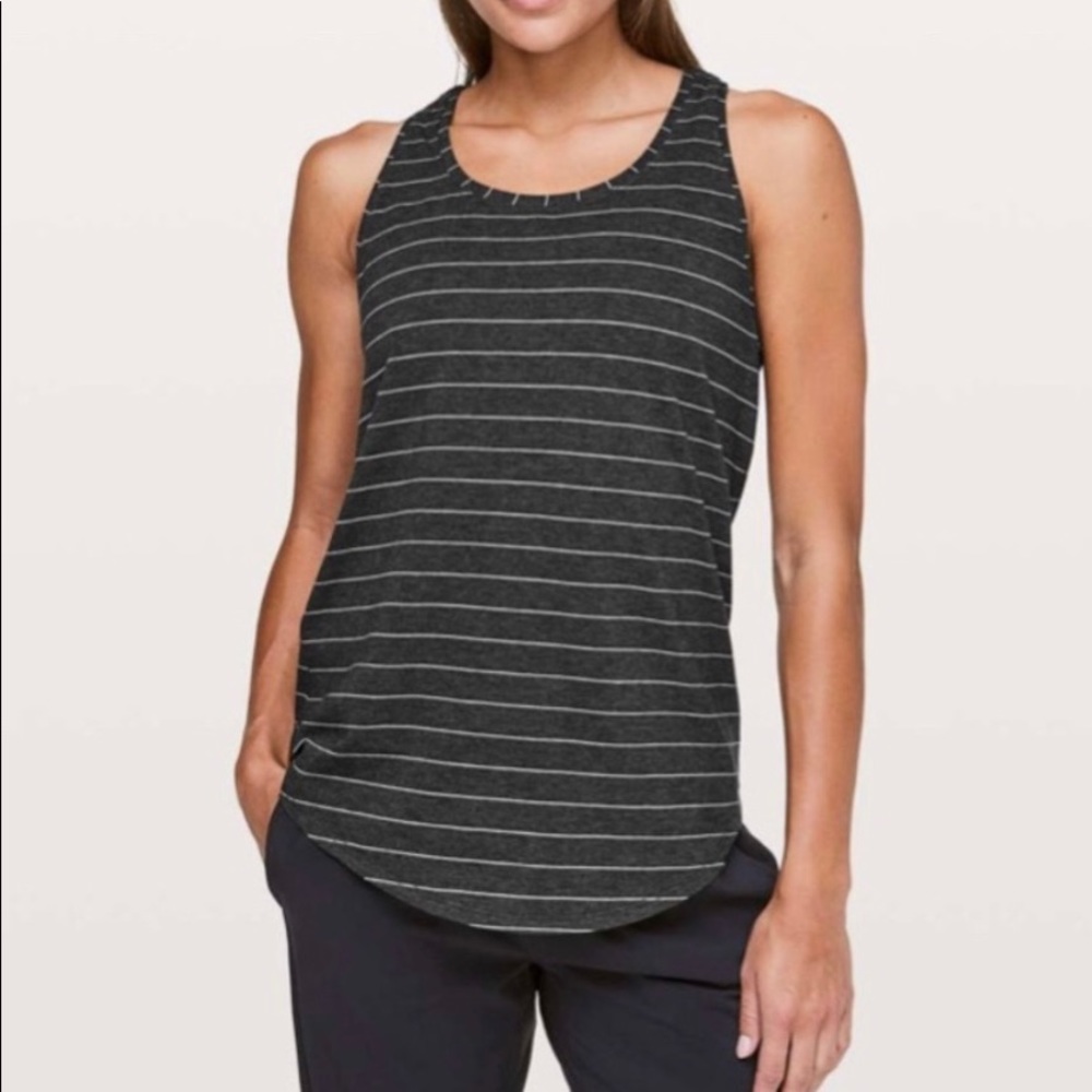 Lululemon Love Pleated Racerback Tank Top Charcoal Stripe Gray